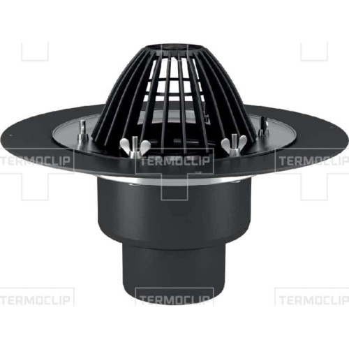Кровельная воронка Termoclip c листвоуловителем и обжимным фланцем с нагревательным эл. ВФО 90x450 мм